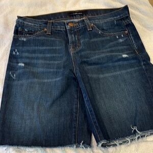 J Brand Blue Jean Shorts with Distressed Raw Hem
